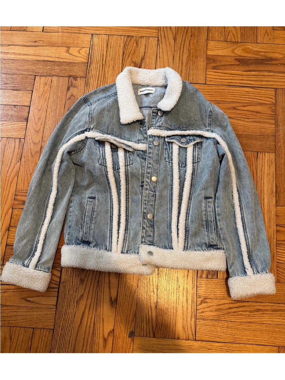 Vigoss Light Blue Denim Jacket with White Sherpa Trim